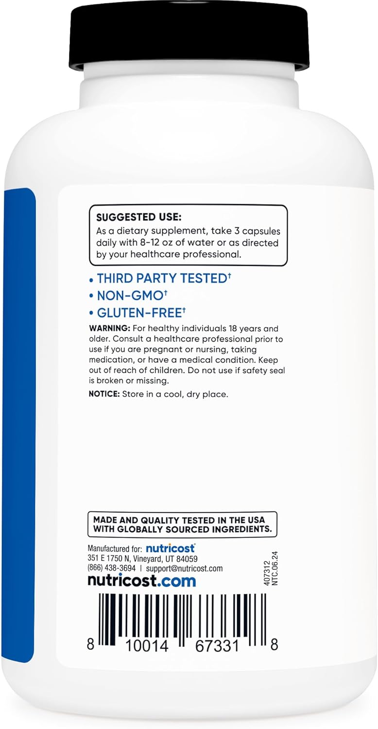 2250mg Nitric Oxide Booster - 180 Capsules, 60 Servings - Gluten Free & Non-GMO - 750mg Per Capsule