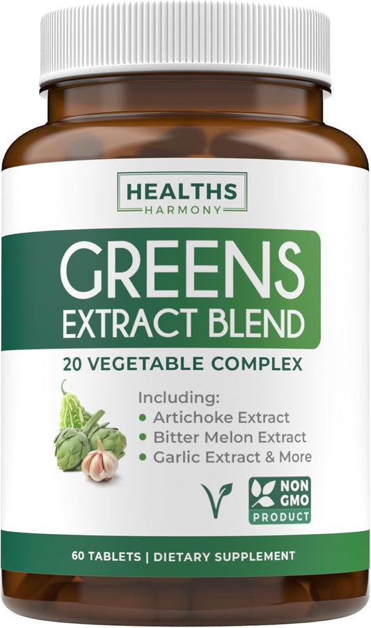 2250mg Super Greens Antioxidants Superfoods Supplement with 20 Ingredients - Sprouts, Mushrooms, Roots, Garlic, Bitter Melon, Artichoke, Celery Seed, Cayenne Pepper, Alfalfa - NON GMO - 60 Capsules by Healths Harmony