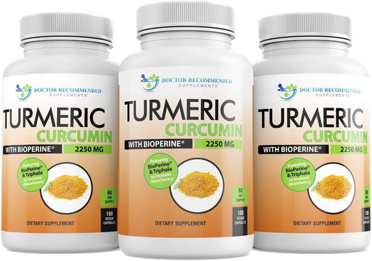 2250mg Turmeric Curcumin with Bioperine, Triphala, and Black Pepper Extract - 540 Veg Caps - Doctor Recommended Supplement