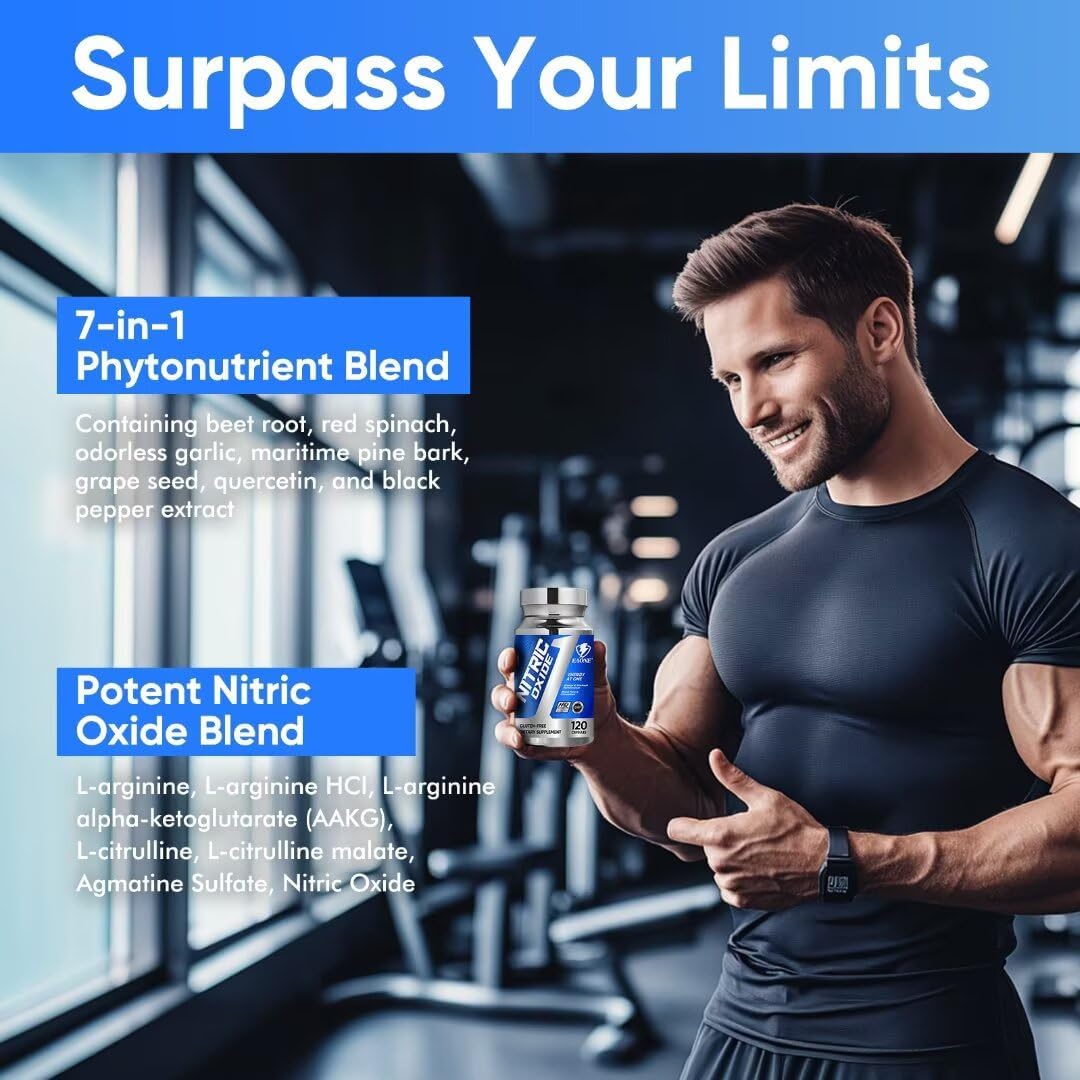 2255mg Nitric Oxide Supplement for Energy Boost and Gym Gains - Beet Root and Grape Seed Extract - 120 Capsules for Men and Women