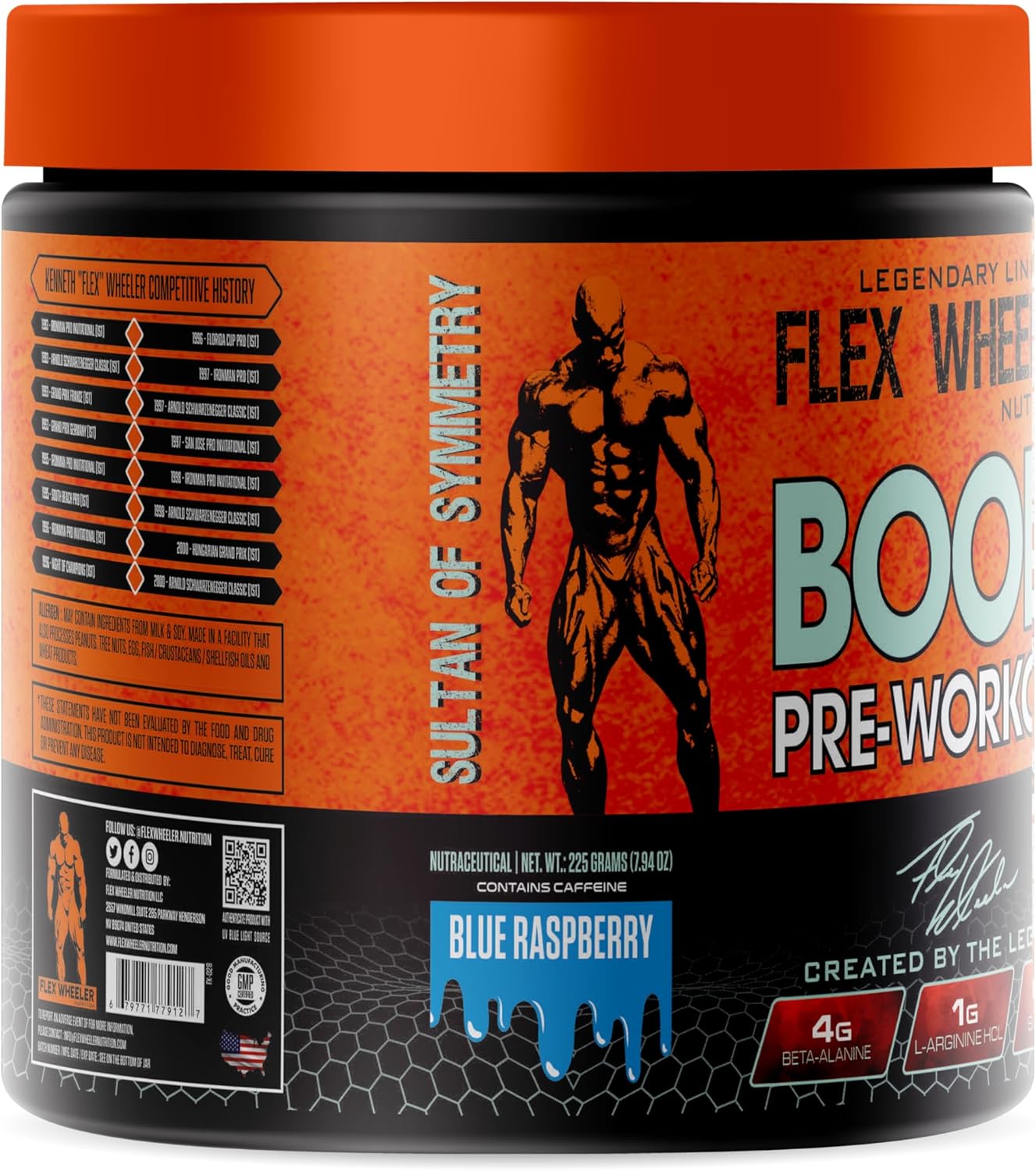 225g of Blue Raspberry Boom Pre Workout by Flex Wheeler Nutrition - 30 Servings