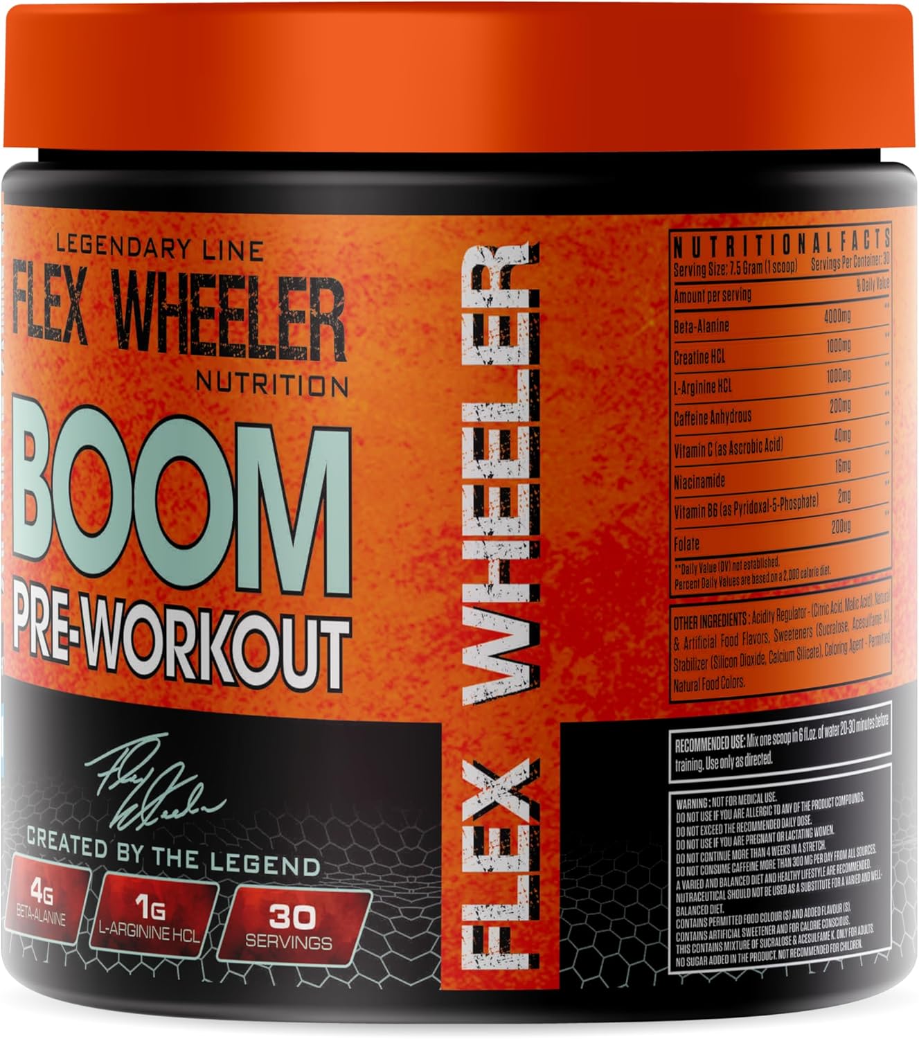 225g of Blue Raspberry Boom Pre Workout by Flex Wheeler Nutrition - 30 Servings