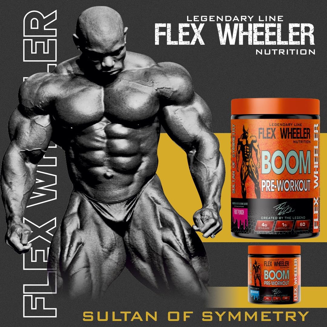 225g of Blue Raspberry Boom Pre Workout by Flex Wheeler Nutrition - 30 Servings