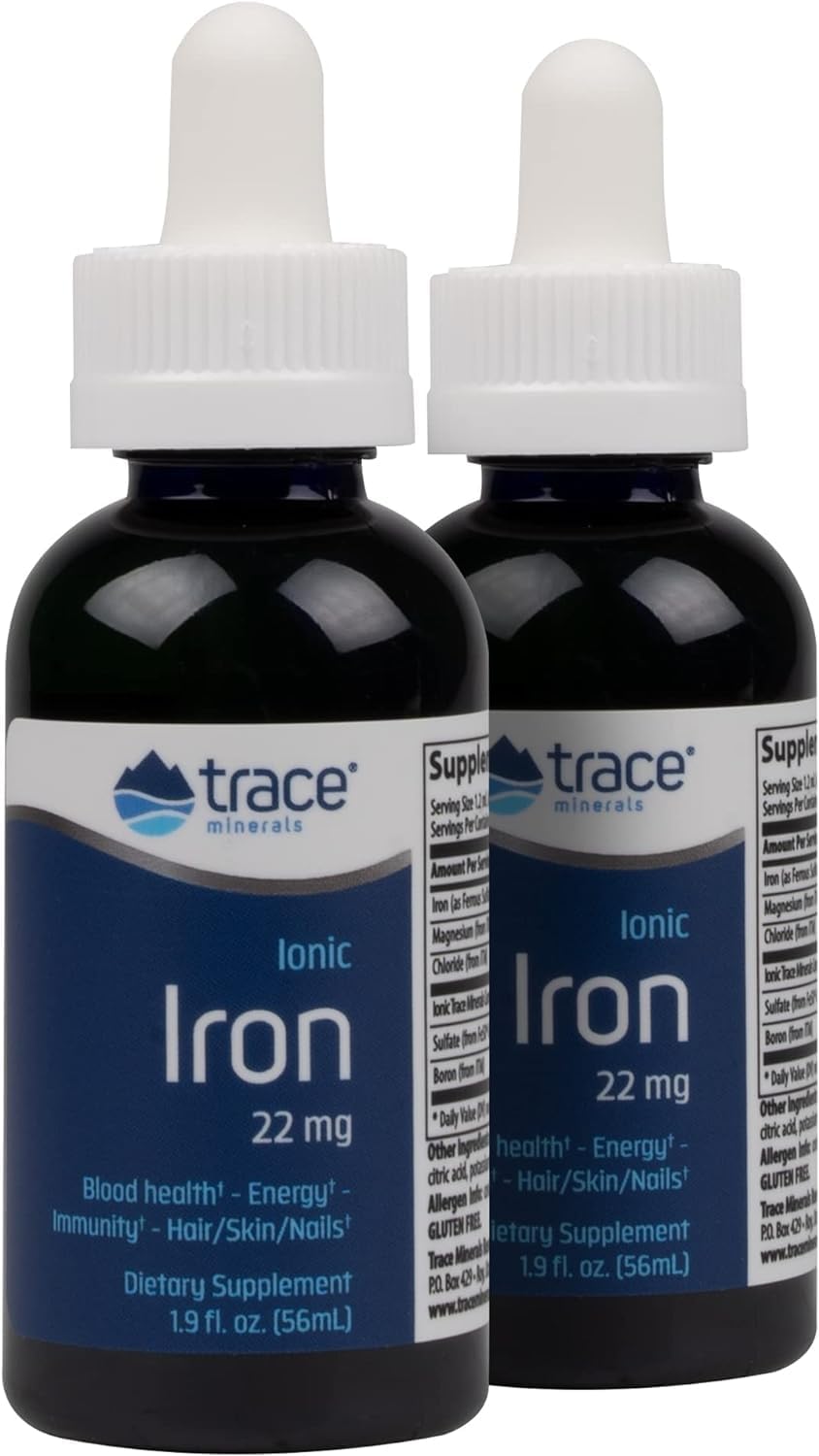 22mg Trace Minerals Ionic Iron Liquid Supplement with Magnesium - Supports Energy, Brain Health, and Immune System - Gluten-Free - 1.9 fl oz (2 Pack)