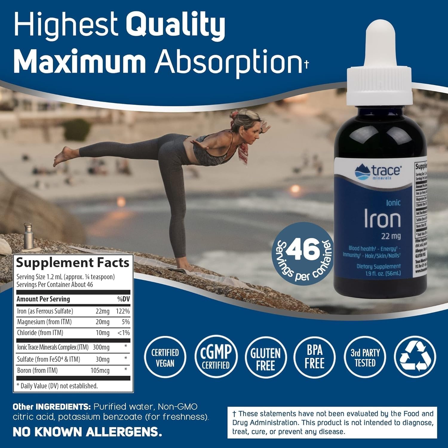 22mg Trace Minerals Ionic Iron Liquid Supplement with Magnesium - Supports Energy, Brain Health, and Immune System - Gluten-Free - 1.9 fl oz (2 Pack)