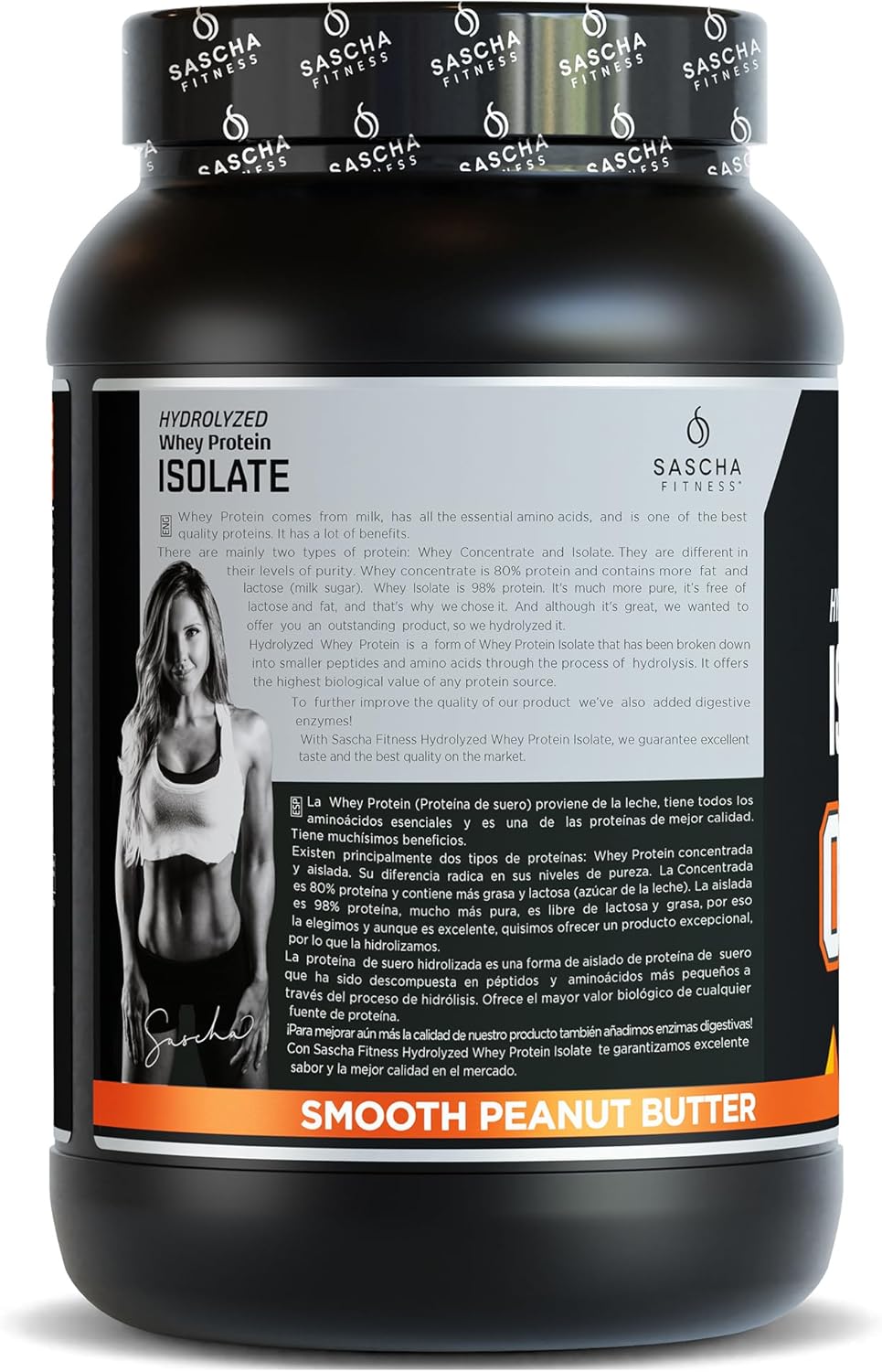 2.3lb Peanut Butter Grass-Fed Hydrolyzed Whey Protein Isolate by SASCHA FITNESS