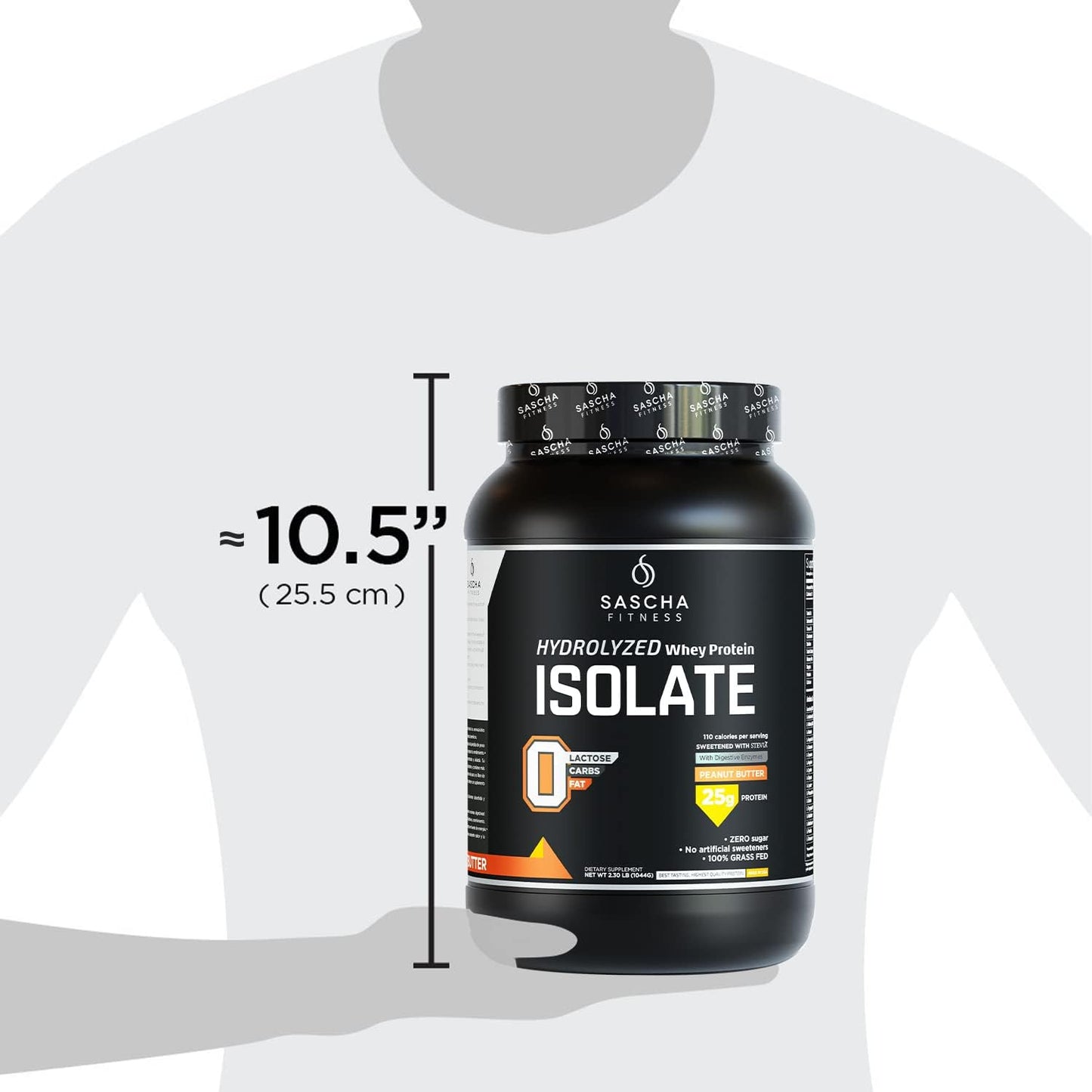 2.3lb Peanut Butter Grass-Fed Hydrolyzed Whey Protein Isolate by SASCHA FITNESS