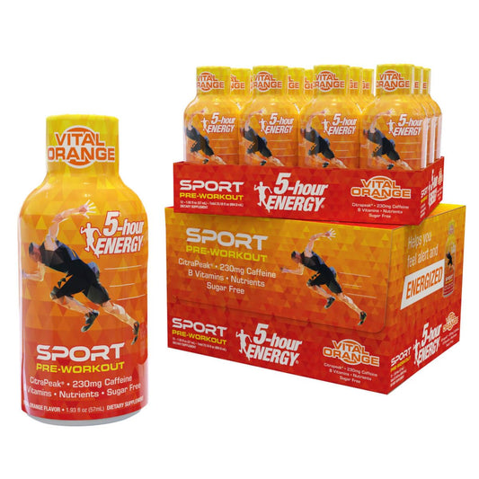 24 Count 5-Hour Energy Extra Strength Sport Shots with Citrapeak, Vital Orange Flavor - Pre-Workout Boost