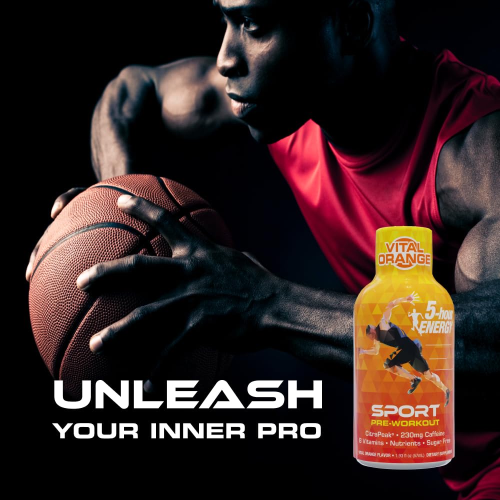 24 Count 5-Hour Energy Extra Strength Sport Shots with Citrapeak, Vital Orange Flavor - Pre-Workout Boost