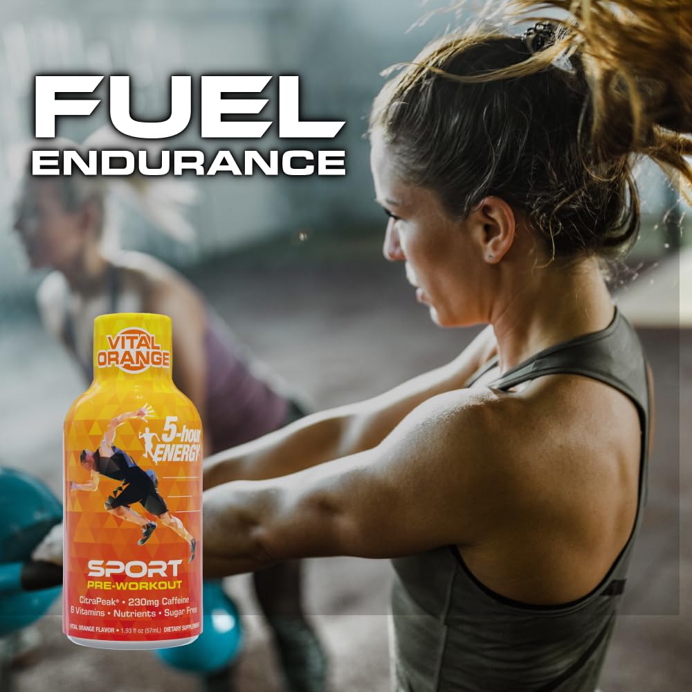 24 Count 5-Hour Energy Extra Strength Sport Shots with Citrapeak, Vital Orange Flavor - Pre-Workout Boost
