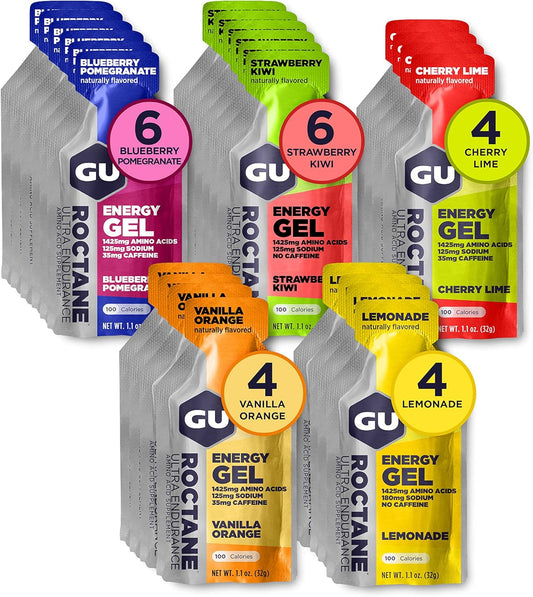 24-Count GU Energy Roctane Ultra Endurance Energy Gel for Running, Biking, Hiking, Skiing - Vegan, Gluten-Free, Kosher, Dairy-Free - Assorted Flavors