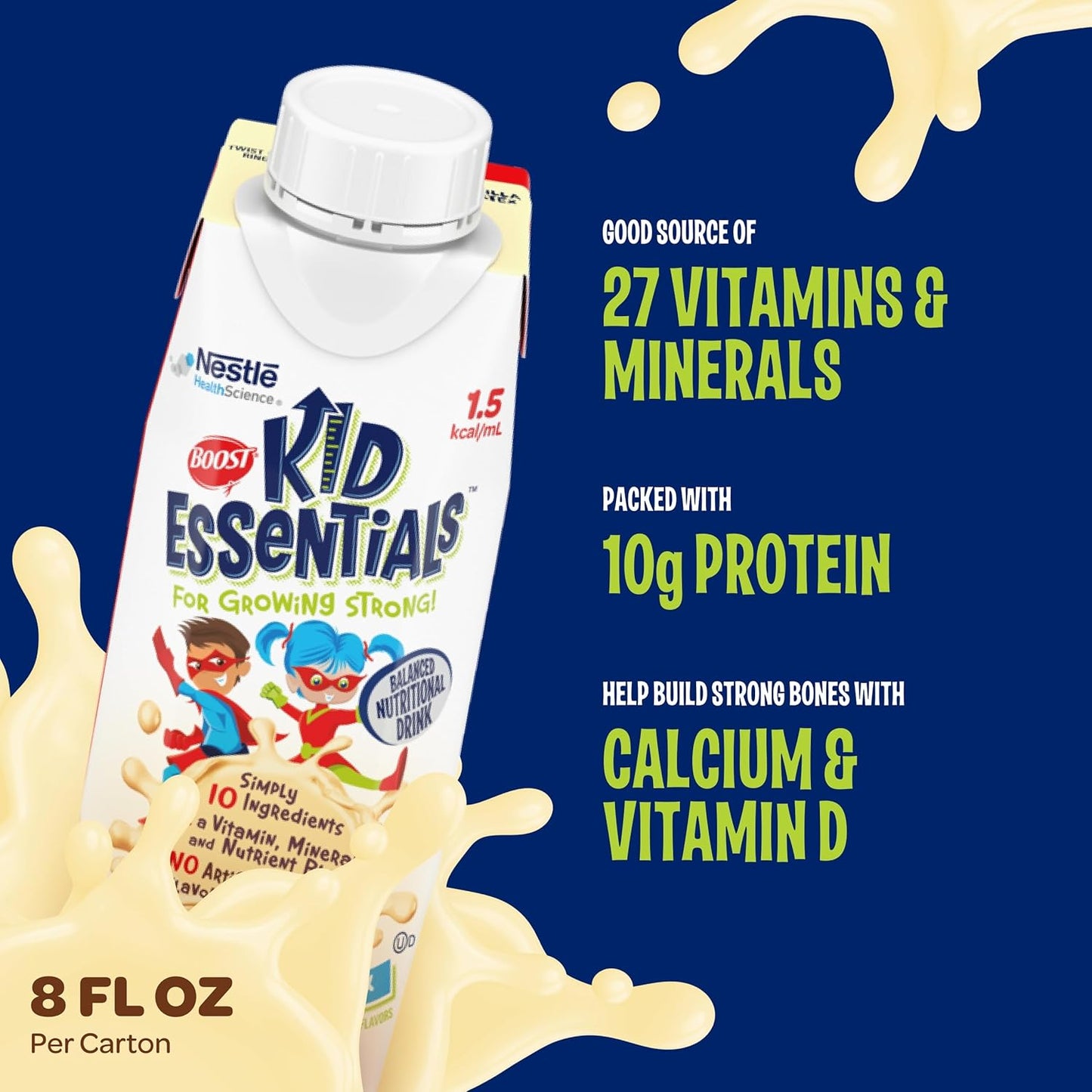 24 Count Vanilla Vortex Boost Kid Essentials 1.5 Balanced Nutritional Drink for Children