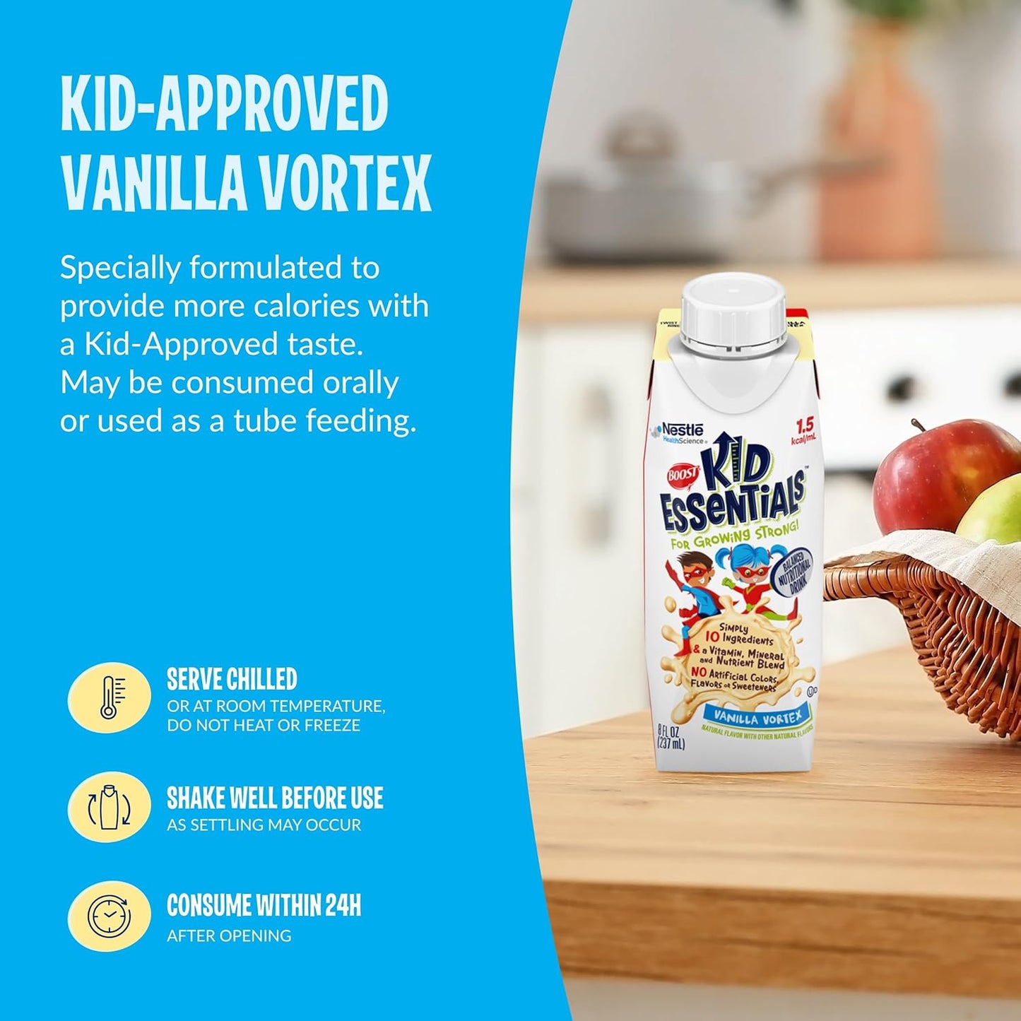 24 Count Vanilla Vortex Boost Kid Essentials 1.5 Balanced Nutritional Drink for Children