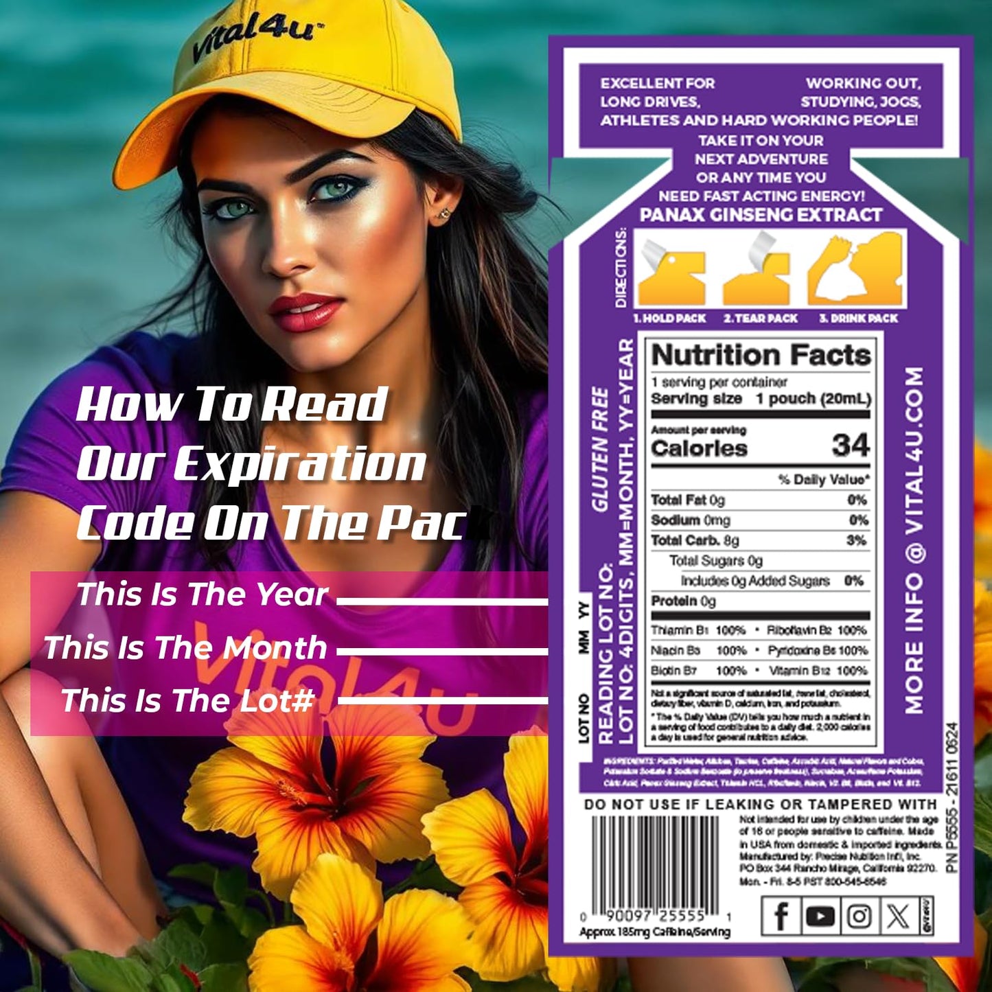 24 Count VITAL 4U Screamin Energy Max Hit Tropical Punch Flavor Energy Shot with Ginseng, B Vitamins, and Caffeine