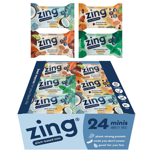 24-Count Zing Kids Protein Bars Variety Pack, Gluten-Free Mini Bars with High Protein, Vegan Nutrition Bars, Dairy-Free Plant-Based Protein - 100 Calories