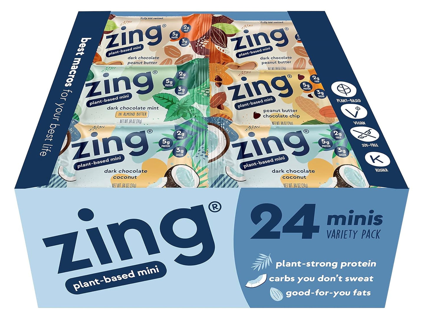 24-Count Zing Kids Protein Bars Variety Pack, Gluten-Free Mini Bars with High Protein, Vegan Nutrition Bars, Dairy-Free Plant-Based Protein - 100 Calories