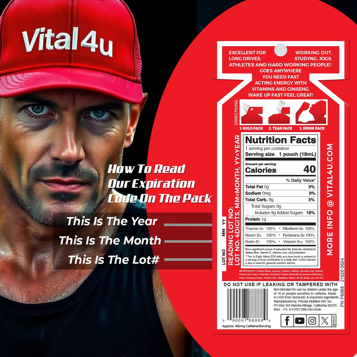 24 Ct VITAL 4U Screamin Energy Max Hit Coffee Mocha Shots with Ginseng & Caffeine