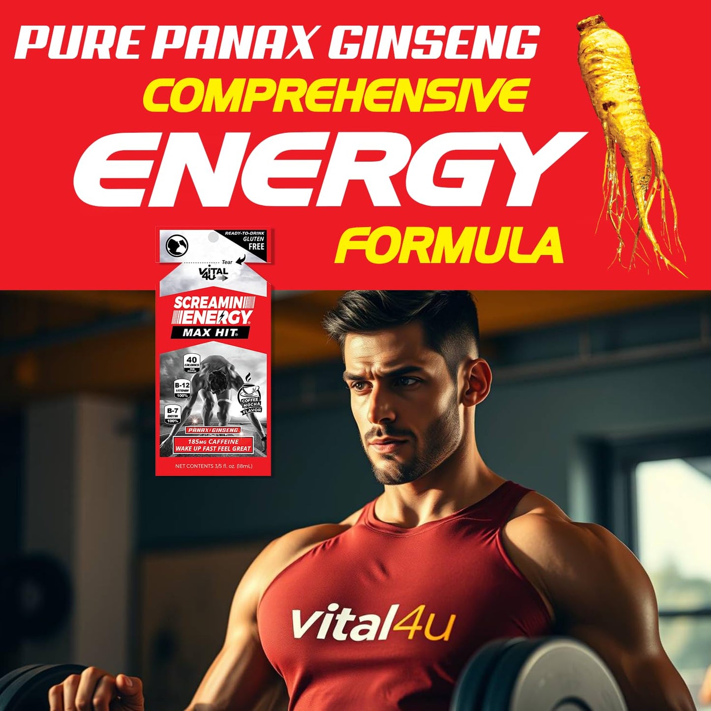 24 Ct VITAL 4U Screamin Energy Max Hit Coffee Mocha Shots with Ginseng & Caffeine