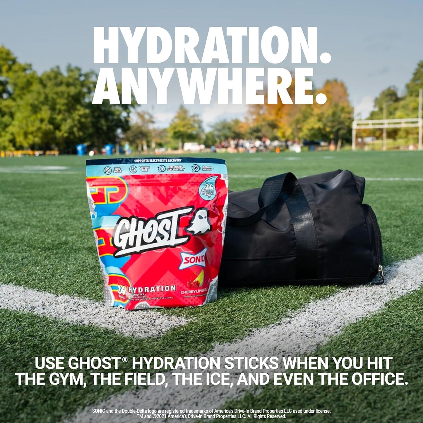 24 GHOST Hydration Packets, Sonic Cherry Limeade Electrolyte Powder Drink Mix - Supplement with Magnesium, Potassium, Calcium & Vitamin C - Vegan, Soy, Sugar, Gluten-Free