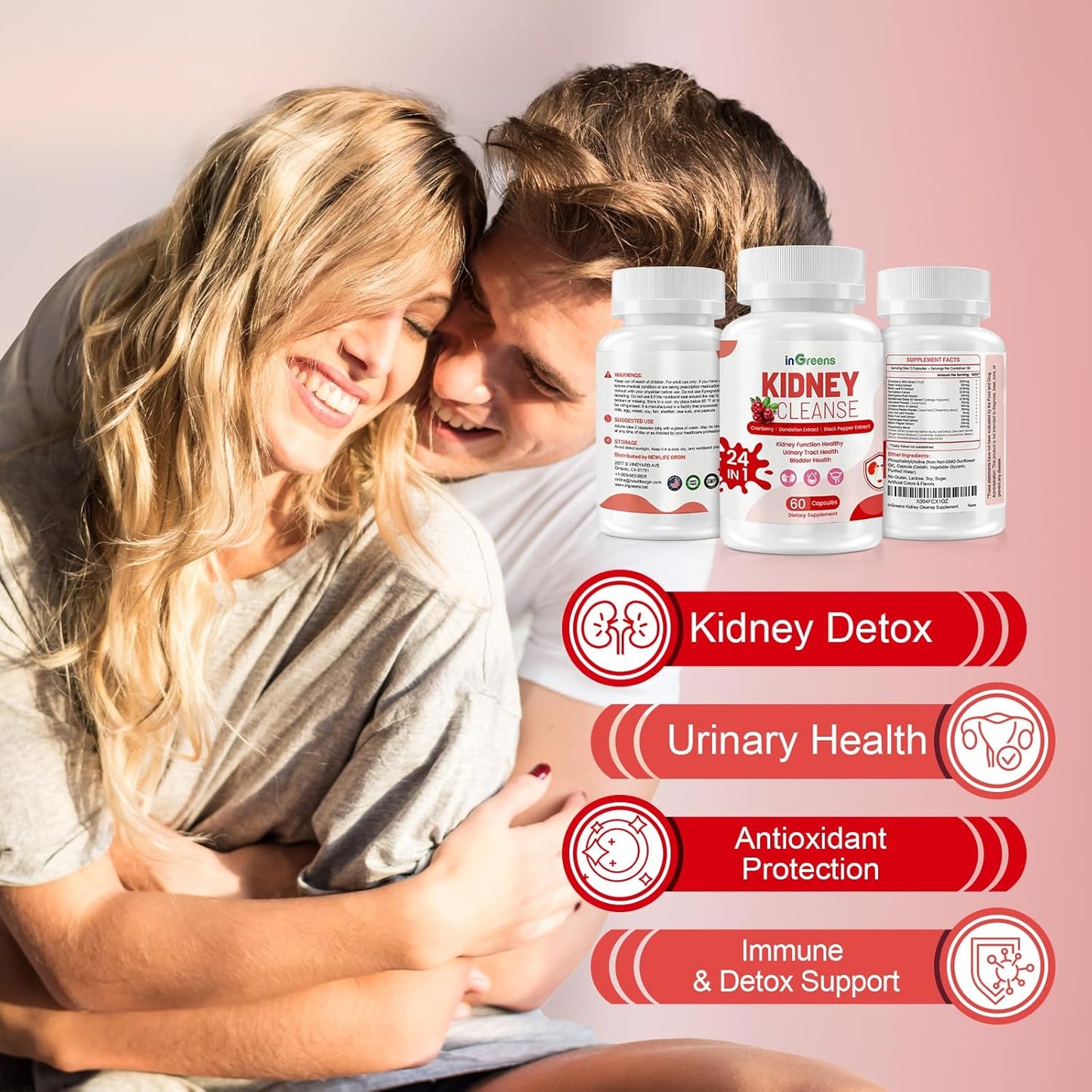 24-in-1 Kidney Support Supplement for Detox & Repair - Herbal Formula for Kidney & Urinary Tract Health - Non-GMO, 60 Capsules - Made in USA