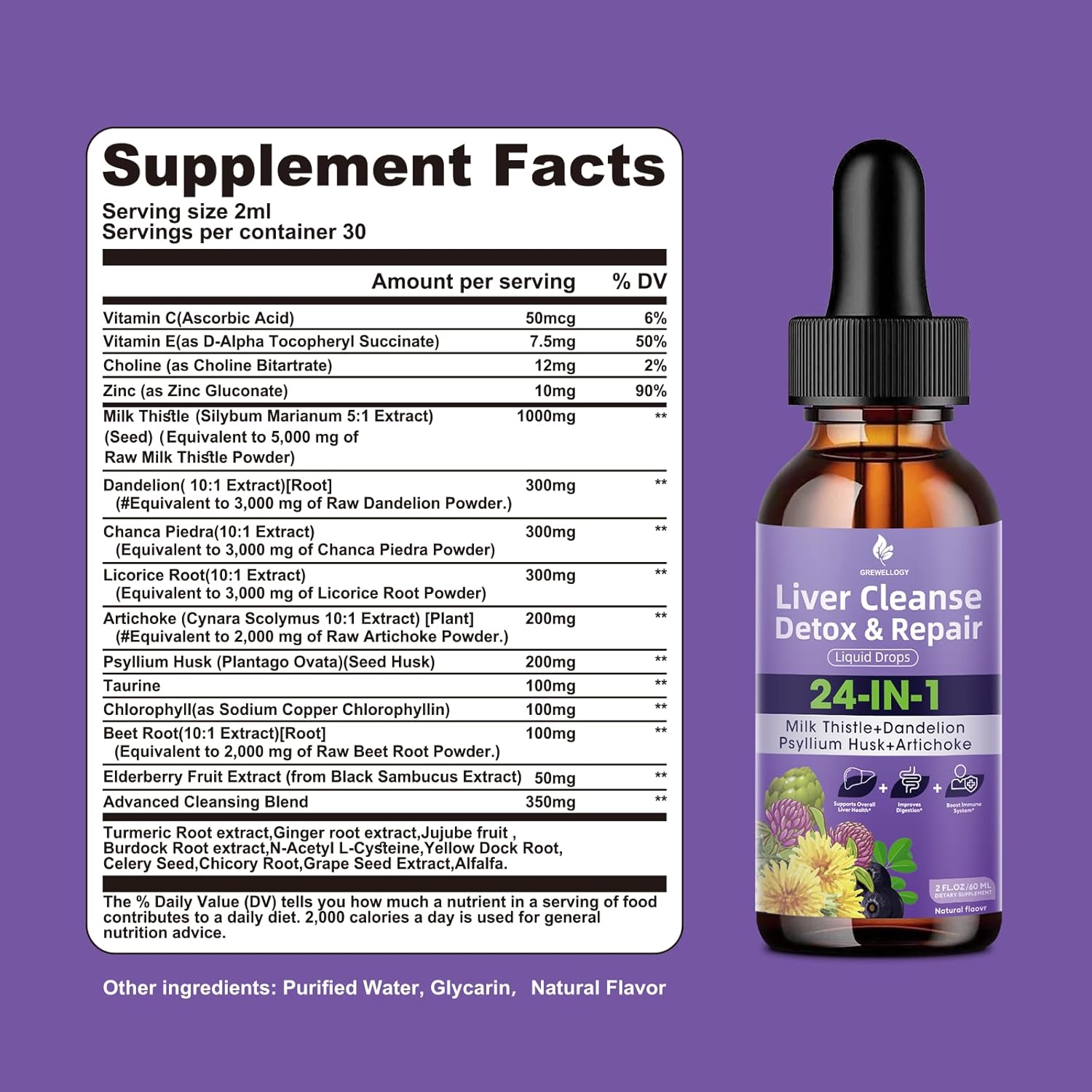 24-in-1 Liquid Liver Cleanse Detox Drops with Milk Thistle & More - Vegan & All-Natural 2 Fl Oz