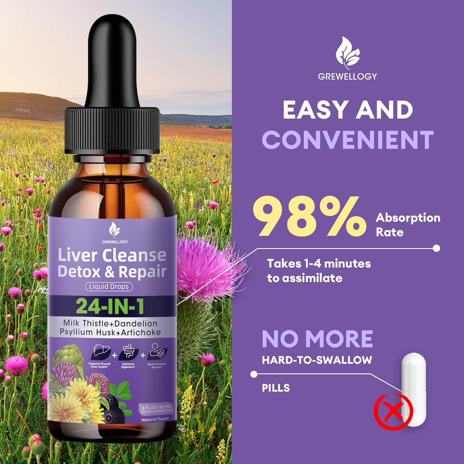 24-in-1 Liquid Liver Cleanse Detox Drops with Milk Thistle & More - Vegan & All-Natural 2 Fl Oz
