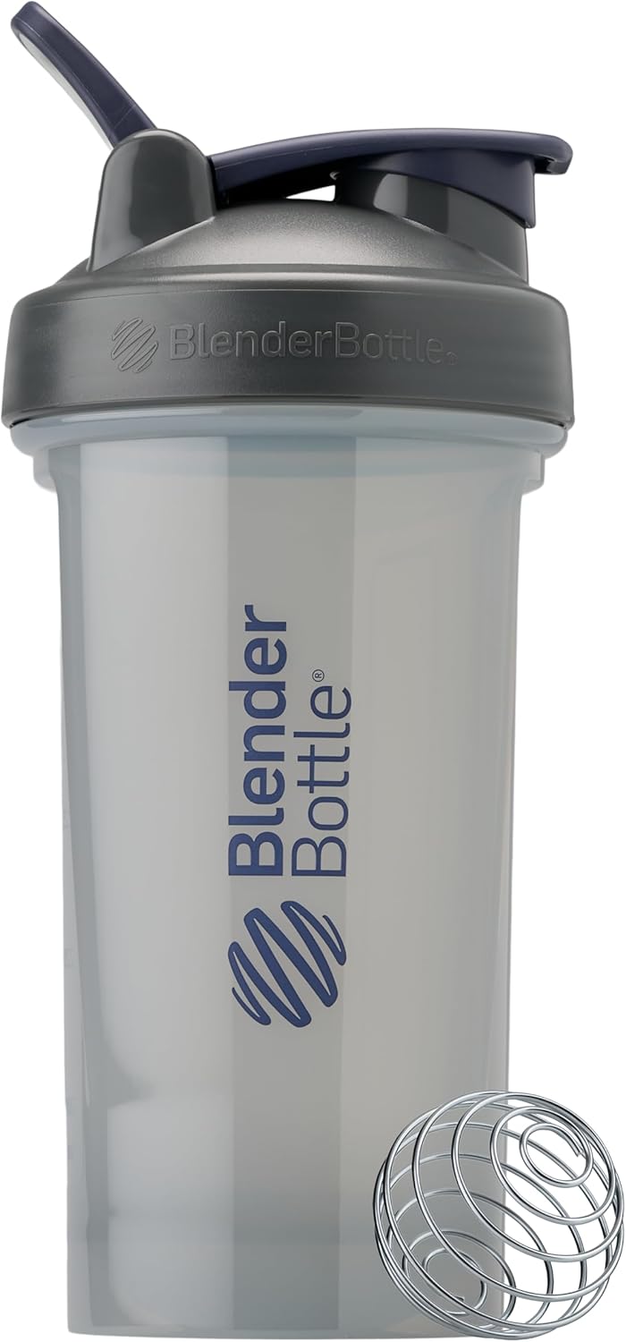 24-Ounce BlenderBottle Shaker Bottle Pro Series in Full-Color Grey for Protein Shakes and Pre Workout