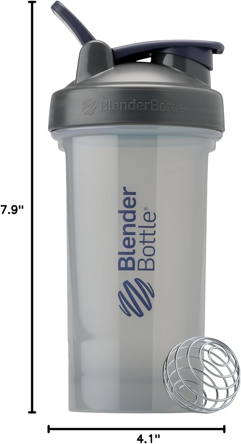 24-Ounce BlenderBottle Shaker Bottle Pro Series in Full-Color Grey for Protein Shakes and Pre Workout