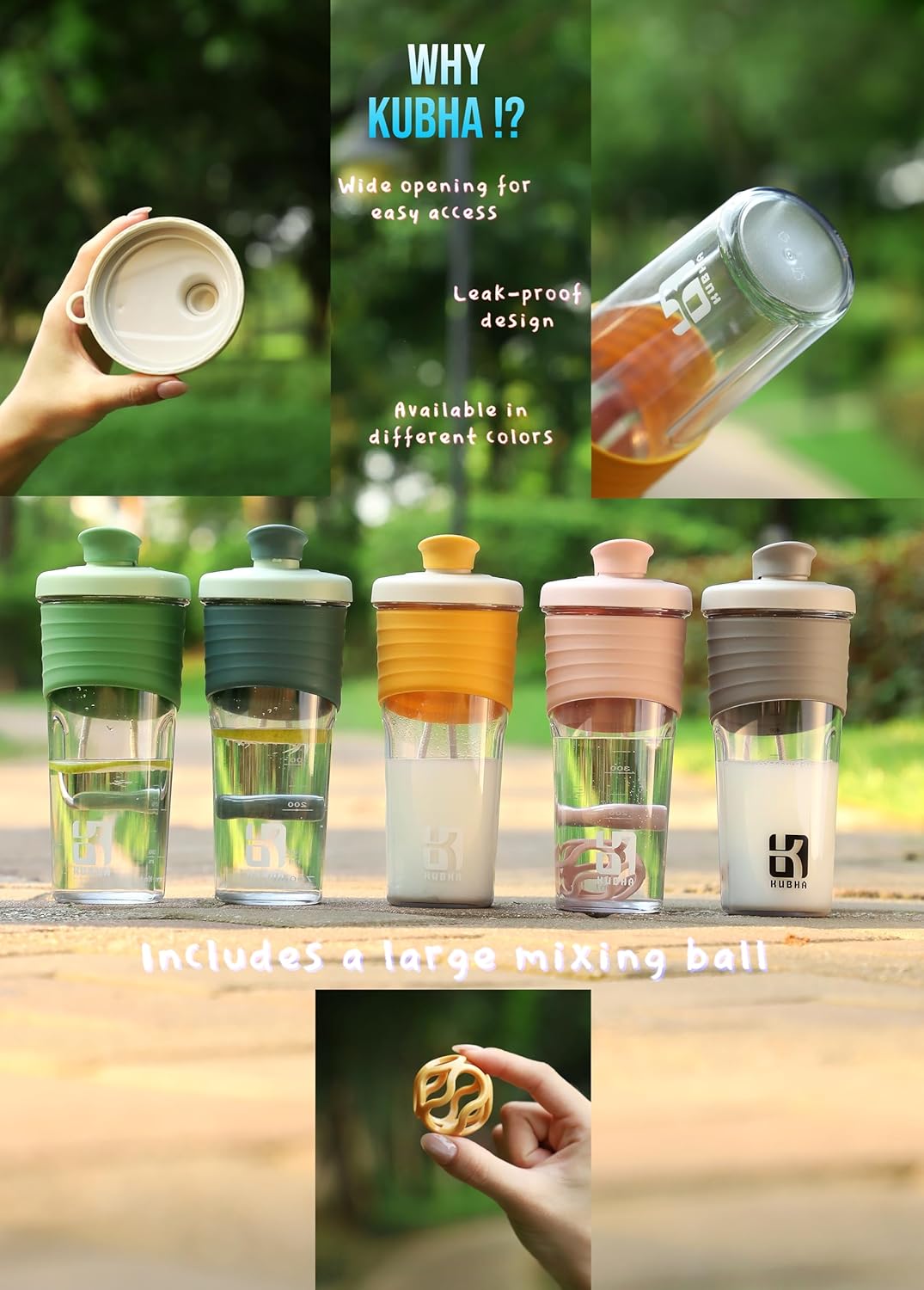 24-Ounce Kubha 2nd Generation Protein Shaker Bottle with Mixing Ball - Ideal for Workouts, Outdoor Use - Gray Whey Protein Shaker with Clear Measurement