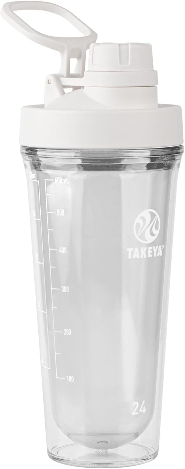 24 oz Cloud White Takeya Protein Shaker Bottle - BPA-Free, Leak-Proof Spout Lid, Dishwasher-Safe, Easy Carry for Gym