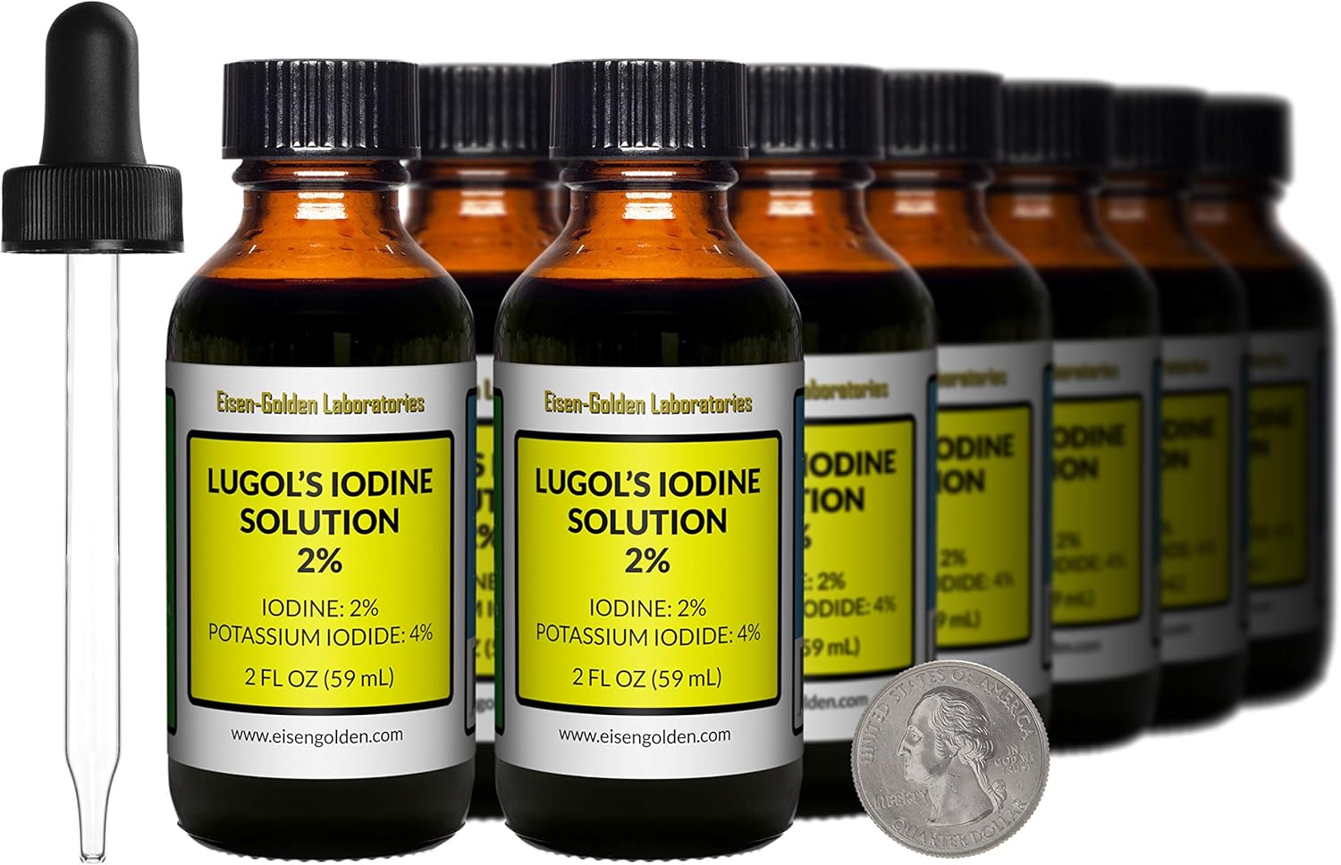 24 Oz Lugol's Iodine Solution in Amber Glass Bottles with Droppers - 2% Concentration, USA-Made