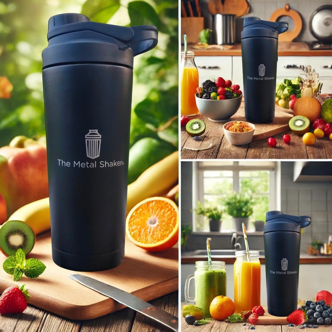 24 oz Stainless Steel Metal Shaker Bottle for Protein Shakes
