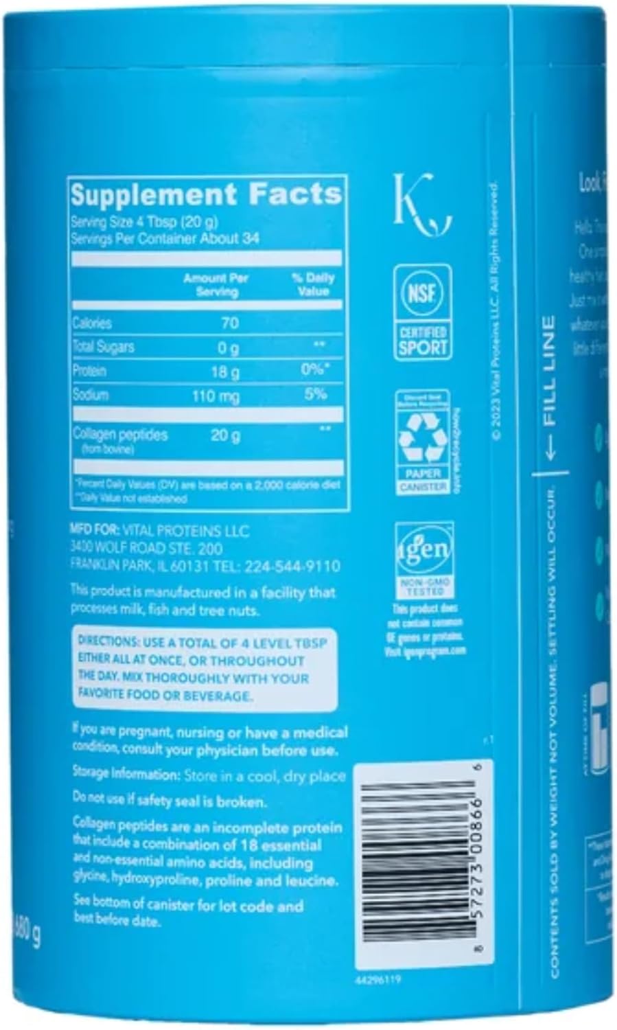 24 Oz Vital Proteins Collagen Peptides Unflavored Supplement for Healthy Diet and Skin
