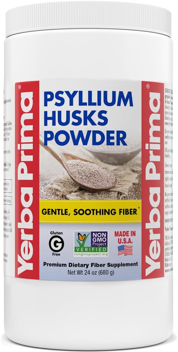 24 oz Yerba Prima Psyllium Husk Powder: Fine Ground, Unflavored, Sugar-Free Fiber Supplement - Ideal for Baking - Soluble & Insoluble Bulk for Regularity