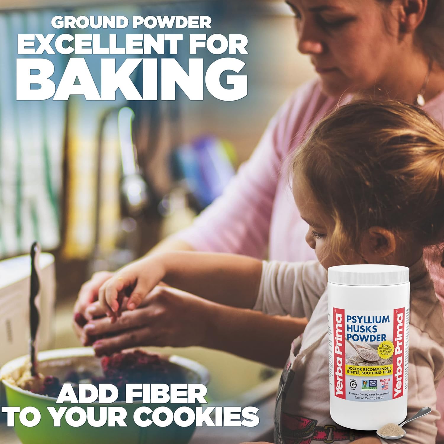 24 oz Yerba Prima Psyllium Husk Powder: Fine Ground, Unflavored, Sugar-Free Fiber Supplement - Ideal for Baking - Soluble & Insoluble Bulk for Regularity