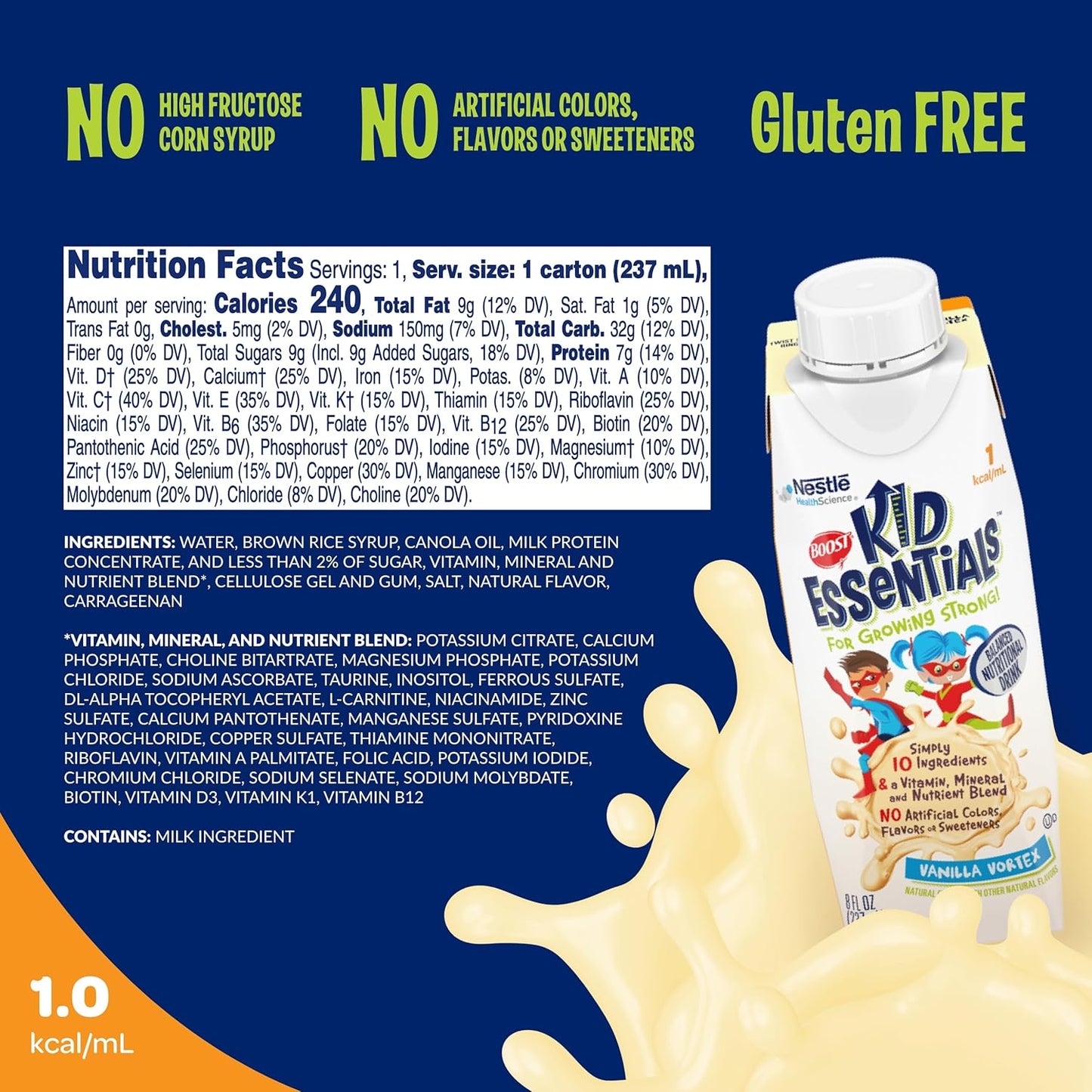 24-Pack BOOST KID ESSENTIALS 1.0 Vanilla Vortex 8 fl oz Cartons