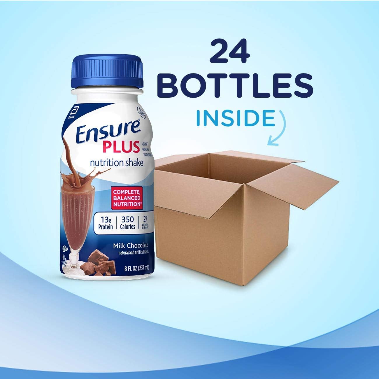 24 Pack Ensure Plus Nutrition Shake Meal Replacement Shakes 16g Protein Milk Chocolate