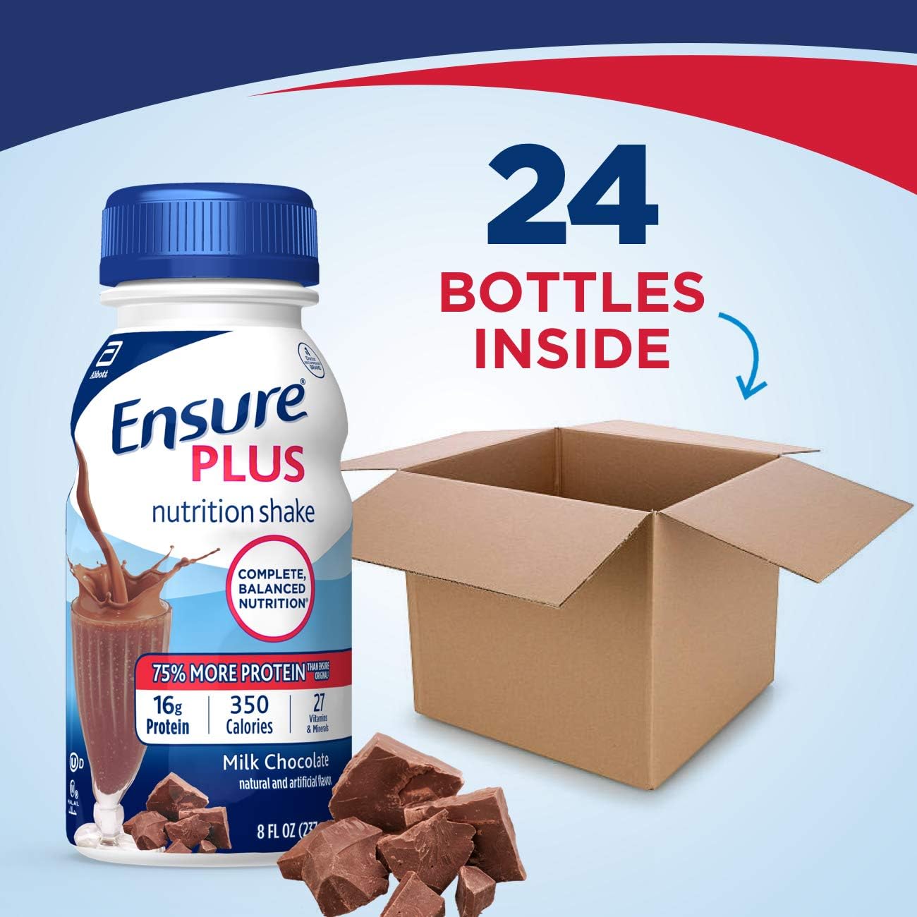 24 Pack Ensure Plus Nutrition Shake Meal Replacement Shakes 16g Protein Milk Chocolate