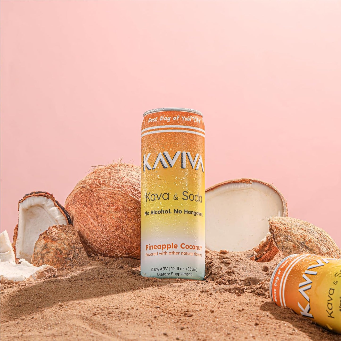 24-Pack Kaviva Pineapple Coconut Kava & Soda Seltzer: Low-Cal, Gluten-Free, Vegan Drink for Social Buzz
