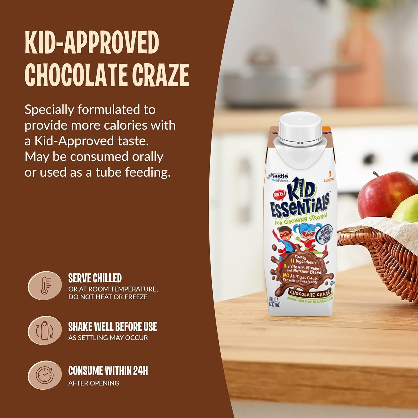 24 Pack of Boost Kid Essentials 1.0 Chocolate Craze 8 fl oz Cartons