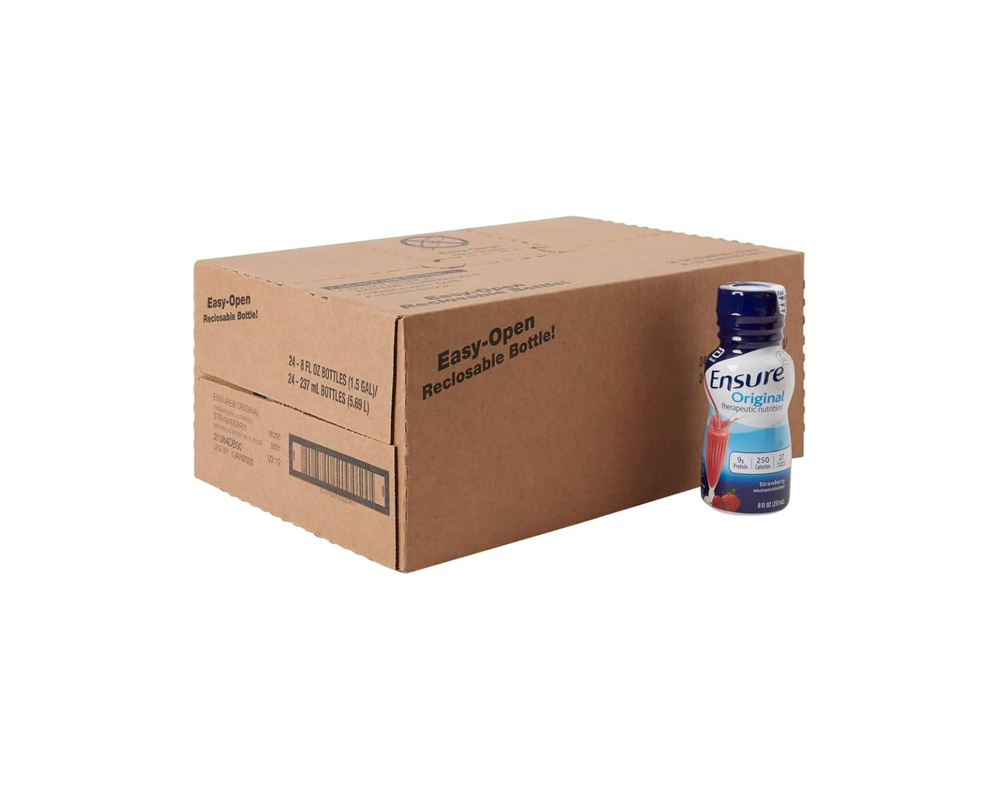 24 Pack of Ensure Original Therapeutic Nutrition, Strawberry Flavor, 8 oz Bottles for Health Benefits