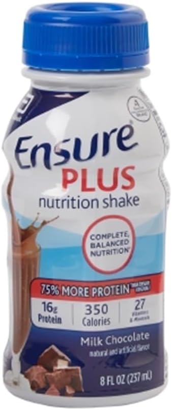 24-Pack of Ensure Plus Creamy Milk Chocolate Shake - 8 Ounce Bottles for Nutritional Support