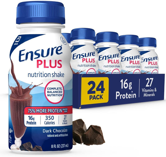 24 Pack of Ensure Plus Dark Chocolate Nutrition Shake, Meal Replacement Shake