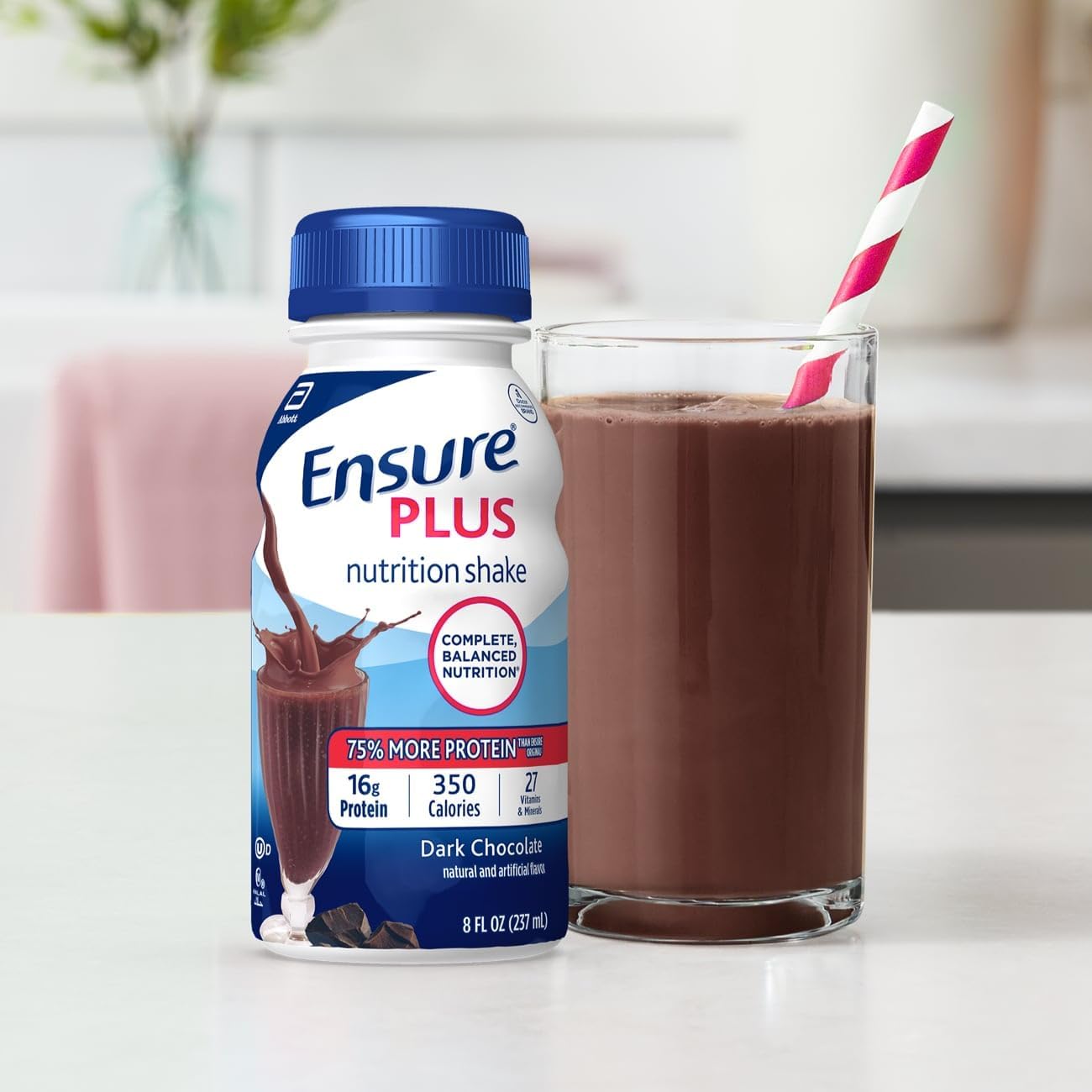 24 Pack of Ensure Plus Dark Chocolate Nutrition Shake, Meal Replacement Shake