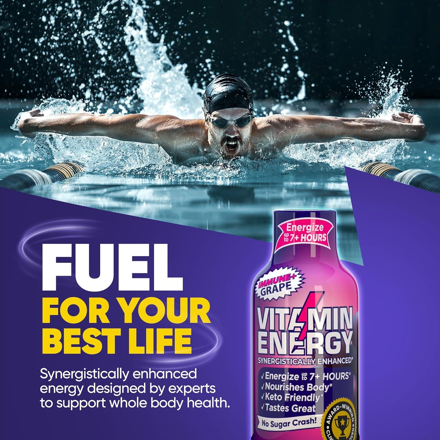 24 Pack of Grape Flavored Vitamin Energy Extra Strength Energy Drink Shots - Immunity Formula with Natural Nutrients for 7+ Hours Energy Support, Sugar & Carb-Free