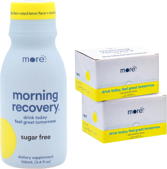 24 Pack of More Labs Morning Recovery Electrolyte Drink with Milk Thistle, DHM, and Sugar-Free Lemon Flavor for Hydration and Morning Recovery