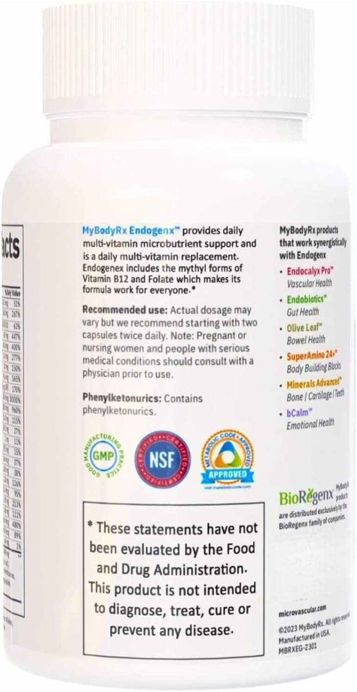 240 Capsules MYBODYRX Endocalyx Pro & Endogenx Health Essentials Combo: Advanced Vascular Protection, Nitric Oxide Support, and Comprehensive Multi-Vitamin Brain & Body Supplement