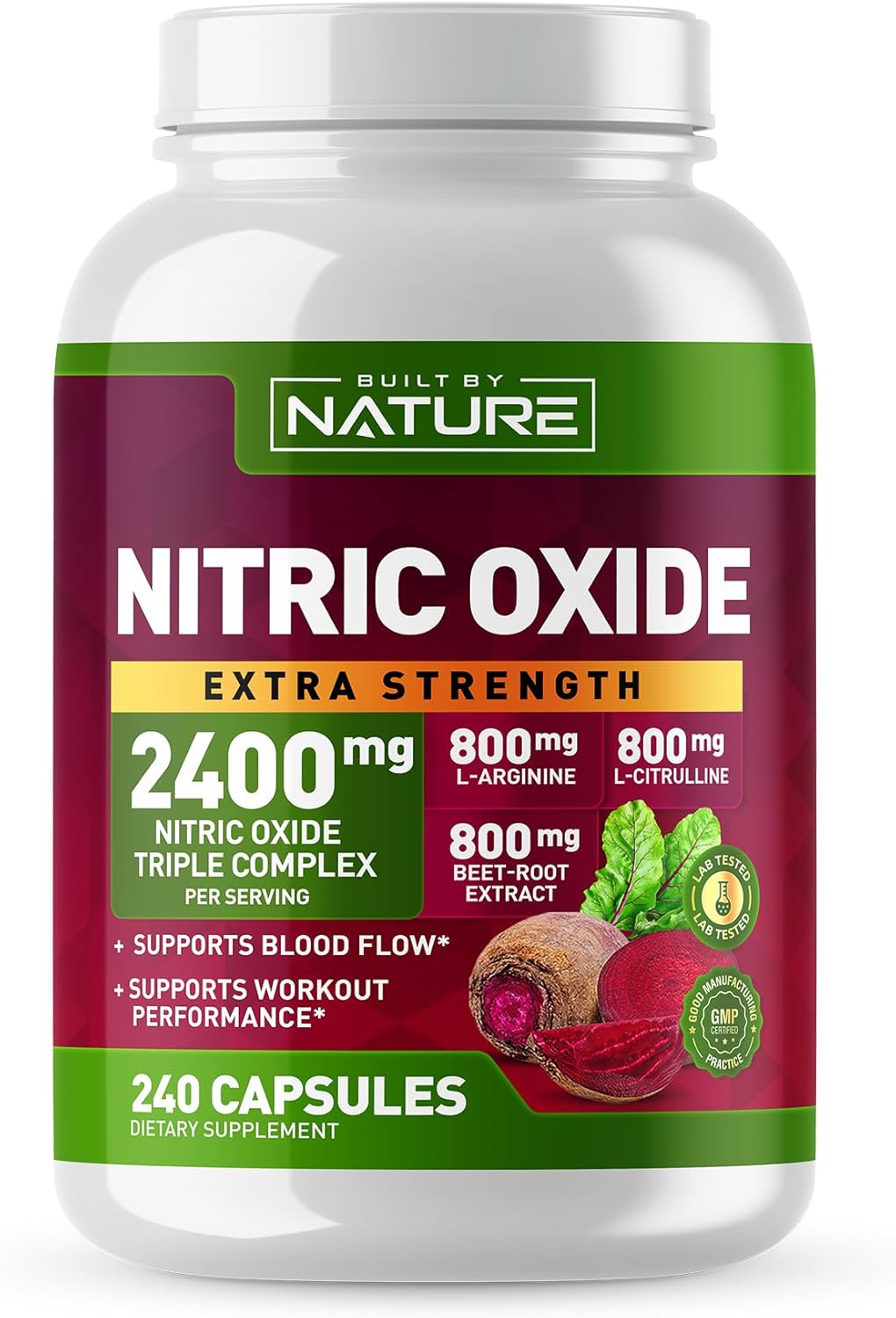 240 Capsules Nitric Oxide Supplement with L-Arginine, L-Citrulline, and Beet Root Extract - 2400mg