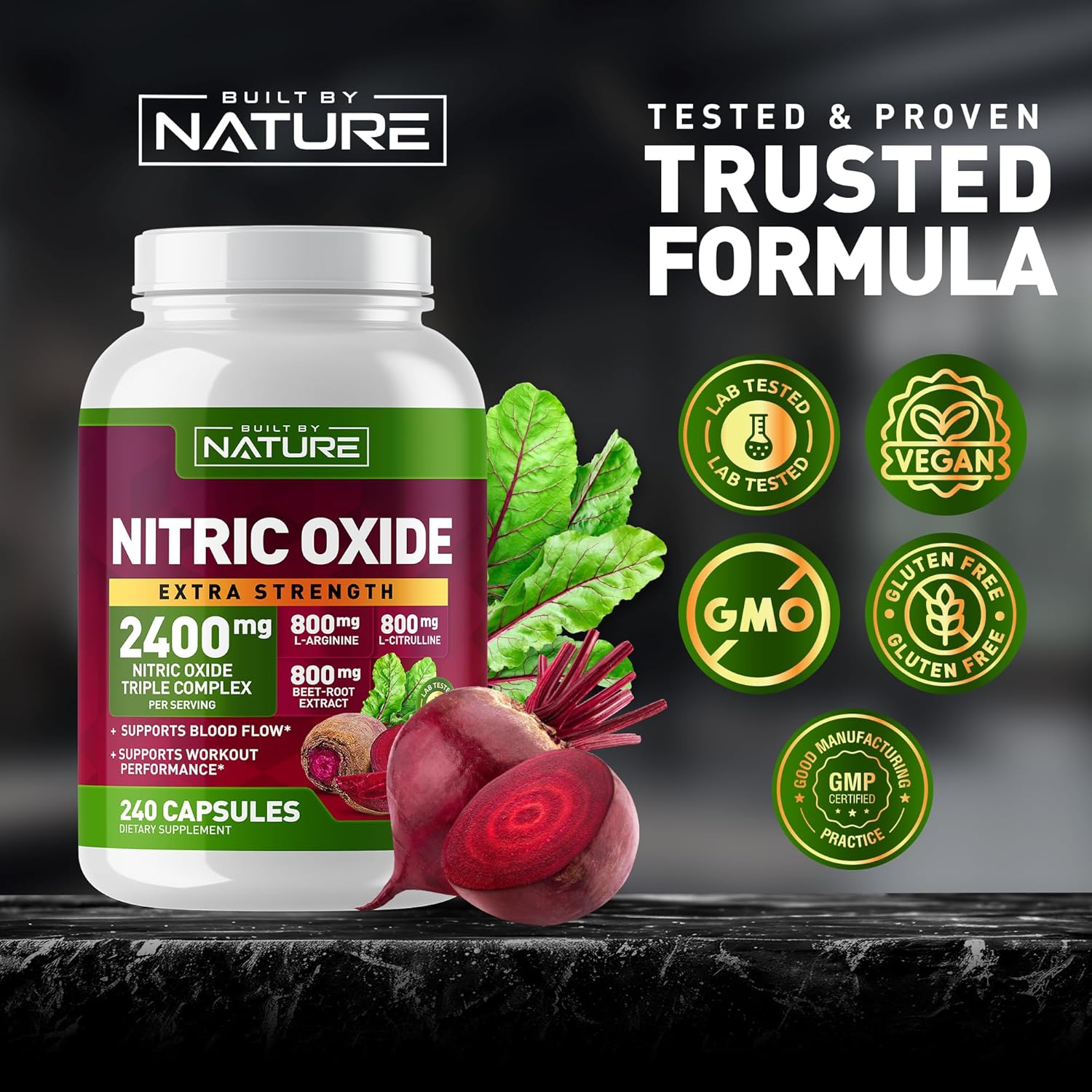 240 Capsules Nitric Oxide Supplement with L-Arginine, L-Citrulline, and Beet Root Extract - 2400mg