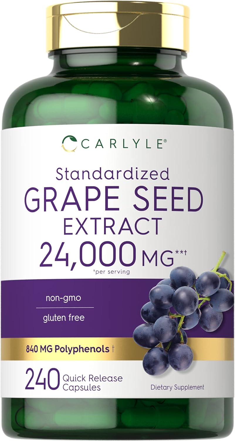 240 Capsules of Carlyle Grape Seed Extract 24,000 mg Equivalent | Powerful Standardized Extract | Non-GMO, Gluten Free | Maximum Strength Formula
